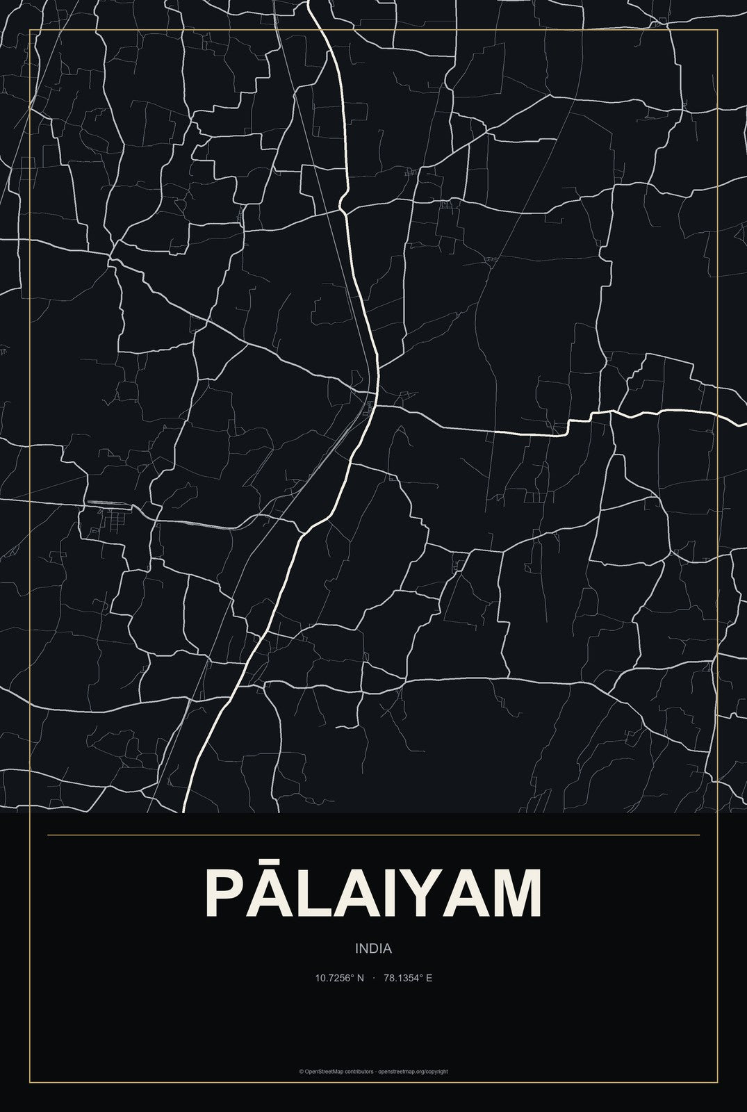 Pālaiyam, India City Map Aluminum Sign in Metropolitan Noir style