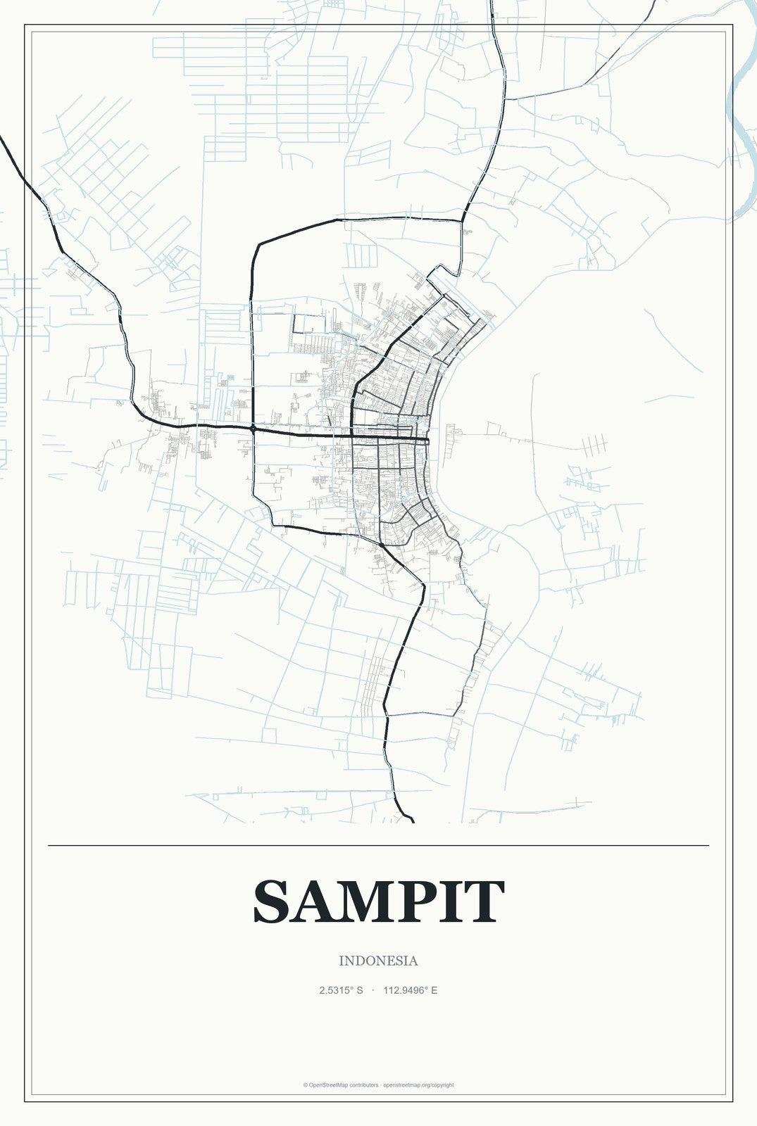 Sampit, Indonesia City Map Aluminum Sign in Gallery Air style