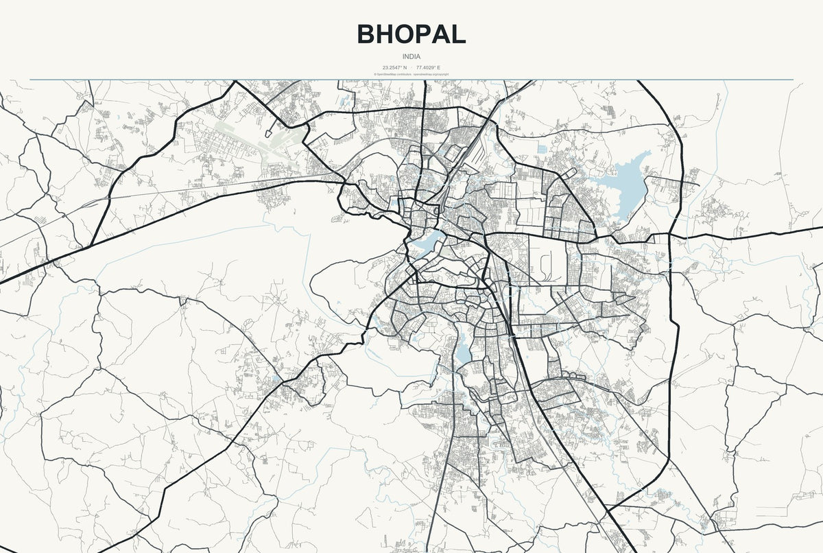 Bhopal, India City Map Aluminum Sign in Headline Atlas style