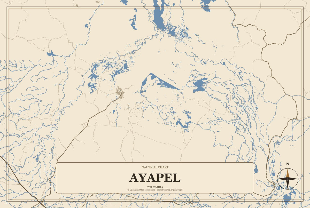 Ayapel, Colombia City Map Aluminum Sign in Heritage Nautical style
