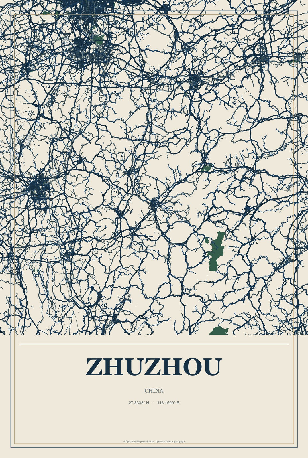 Zhuzhou, China City Map Aluminum Sign in Coastal Cutout style