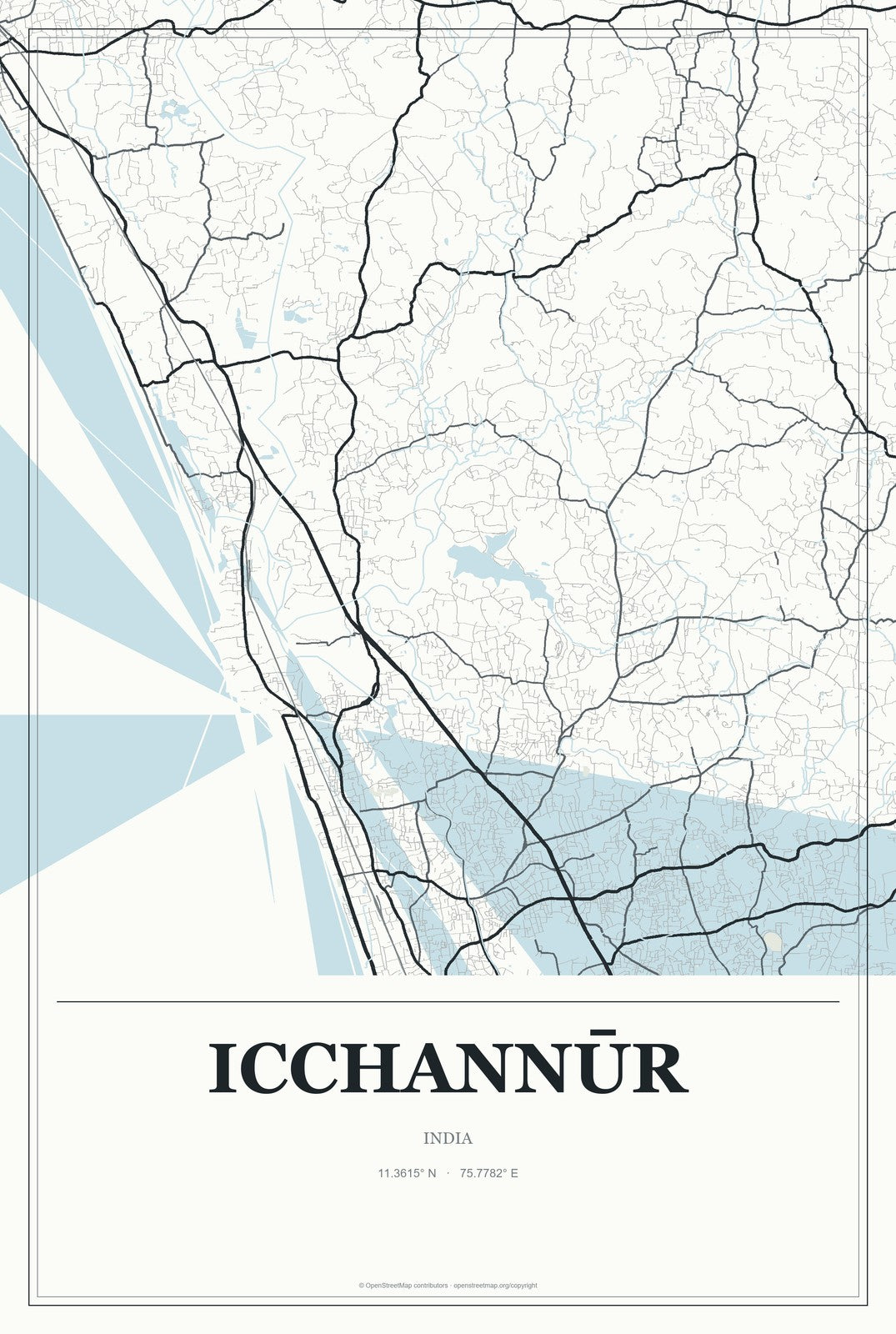 Icchannūr, India City Map Aluminum Sign in Gallery Air style
