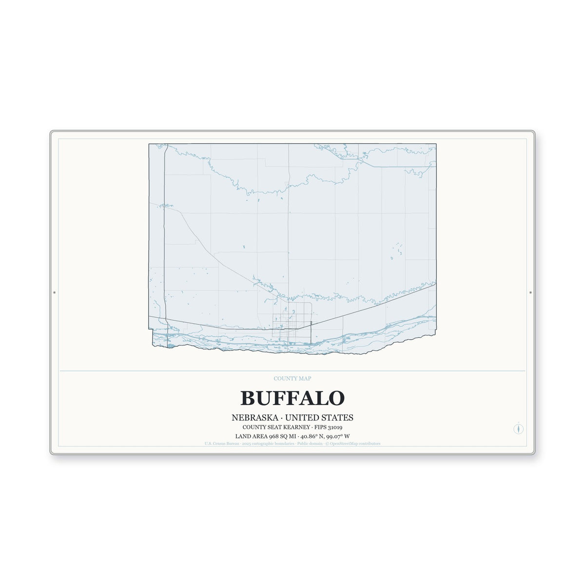 Buffalo County, Nebraska Map Aluminum Sign in Gallery Air style
