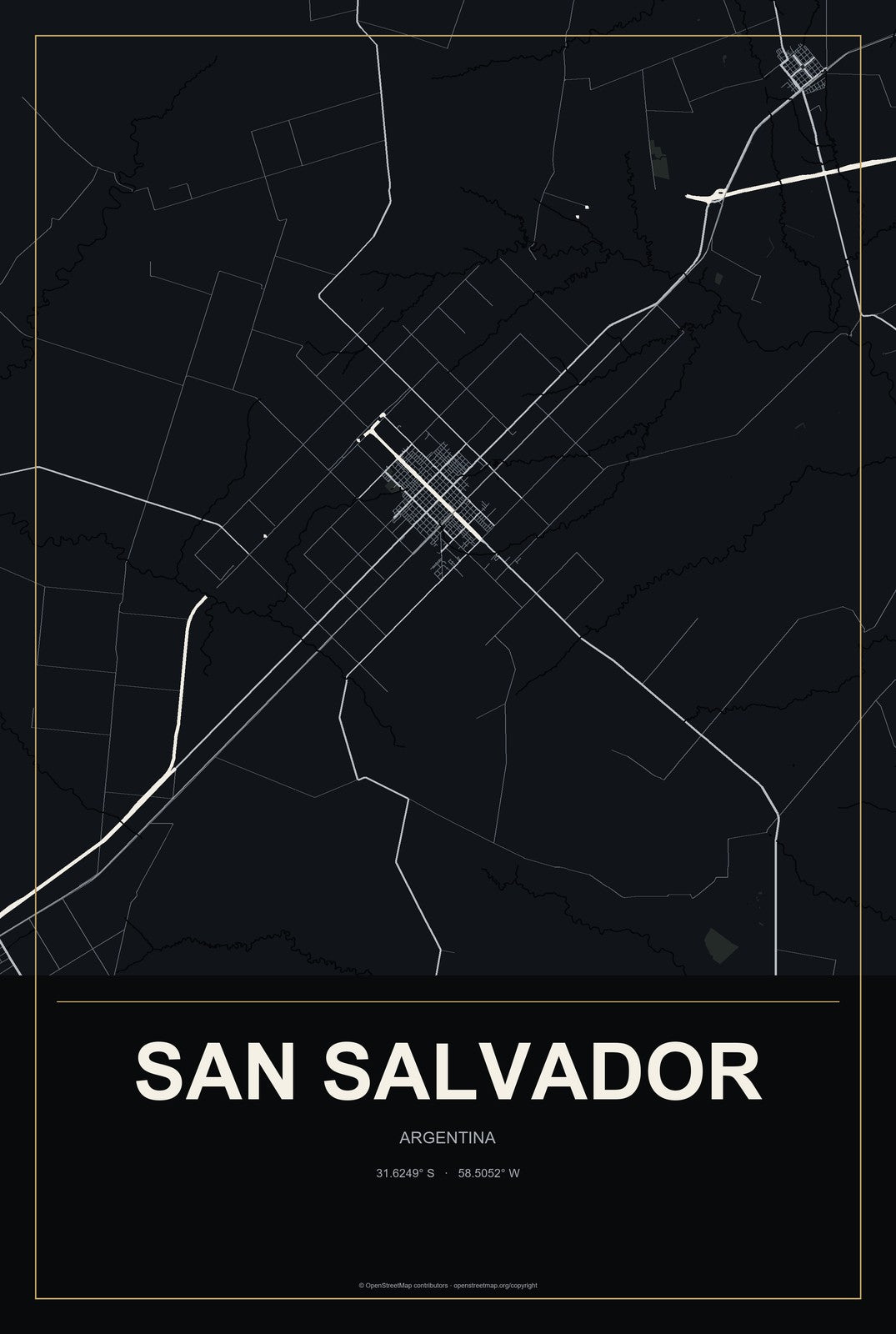 San Salvador, Argentina City Map Aluminum Sign in Metropolitan Noir style