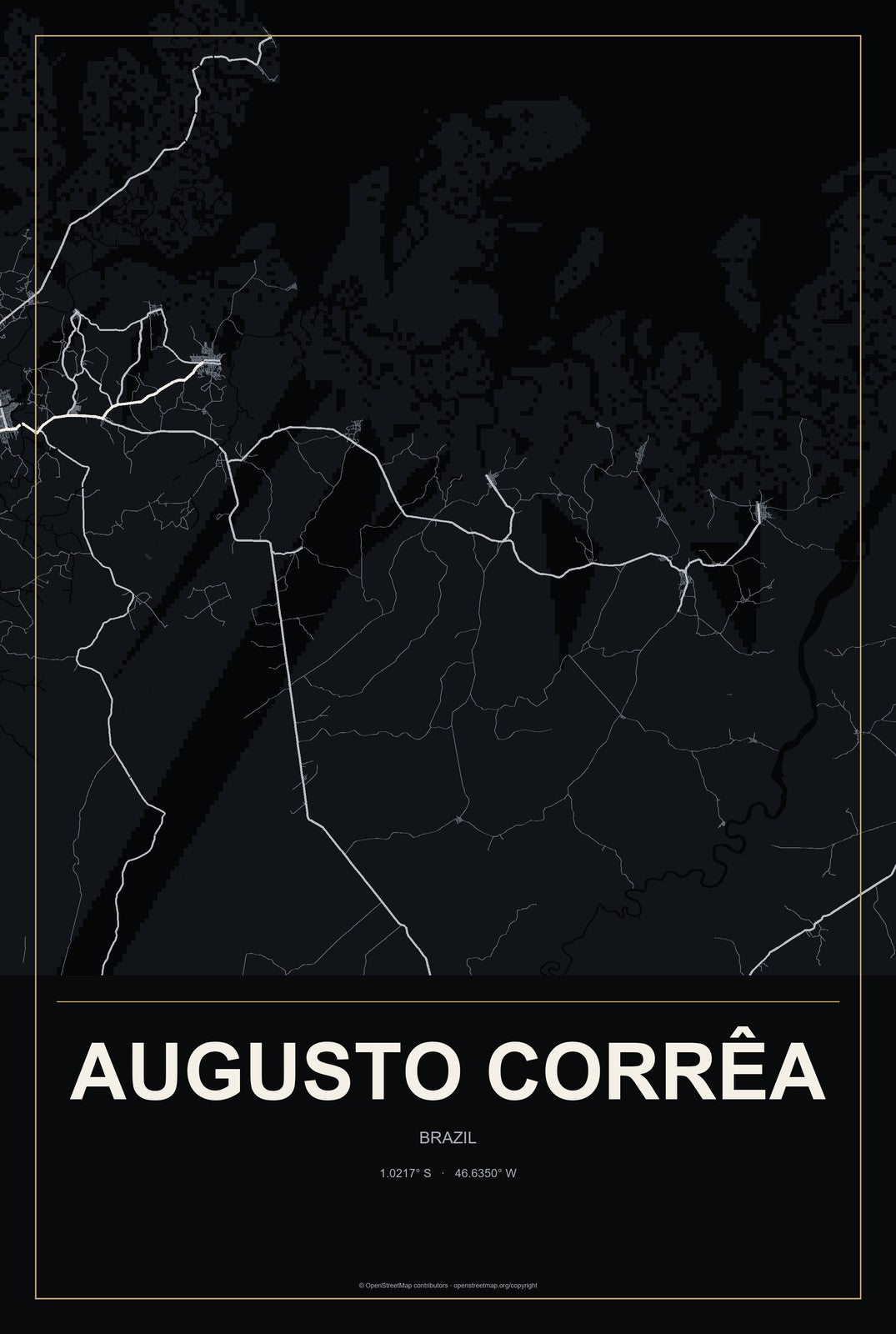 Augusto Corrêa, Brazil City Map Aluminum Sign in Metropolitan Noir style