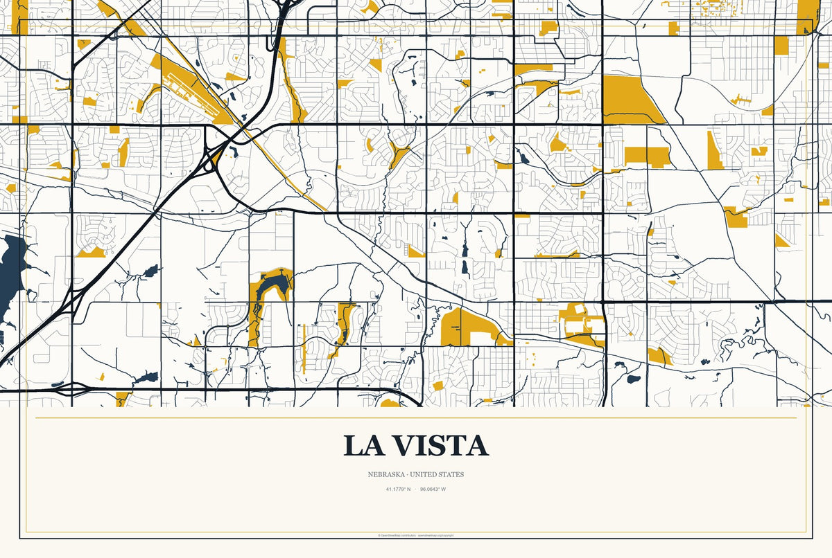 La Vista, Nebraska City Map Aluminum Sign in Citrine Modern style