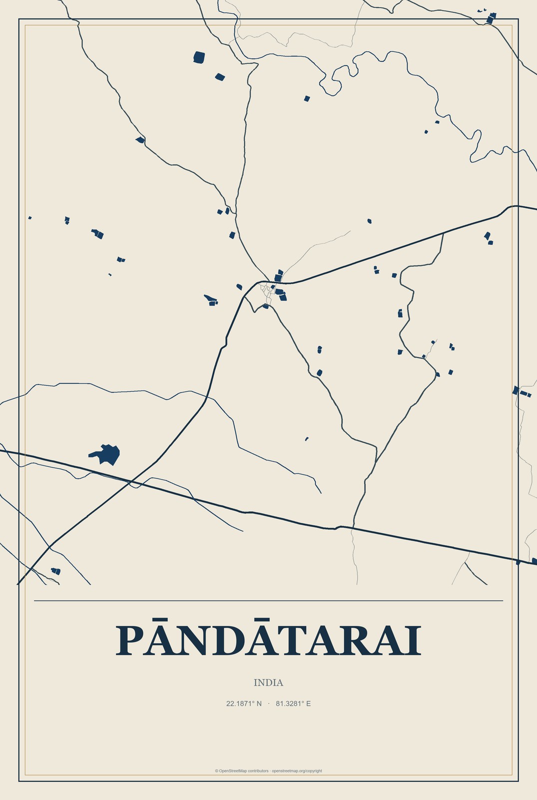 Pāndātarai, India City Map Aluminum Sign in Coastal Cutout style