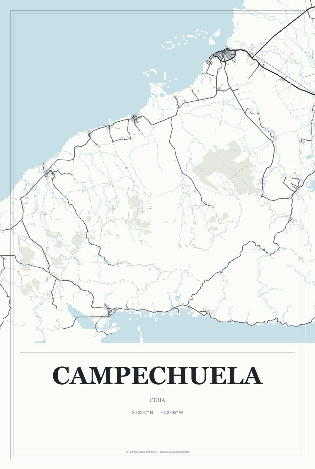 Campechuela, Cuba City Map Aluminum Sign in Gallery Air style