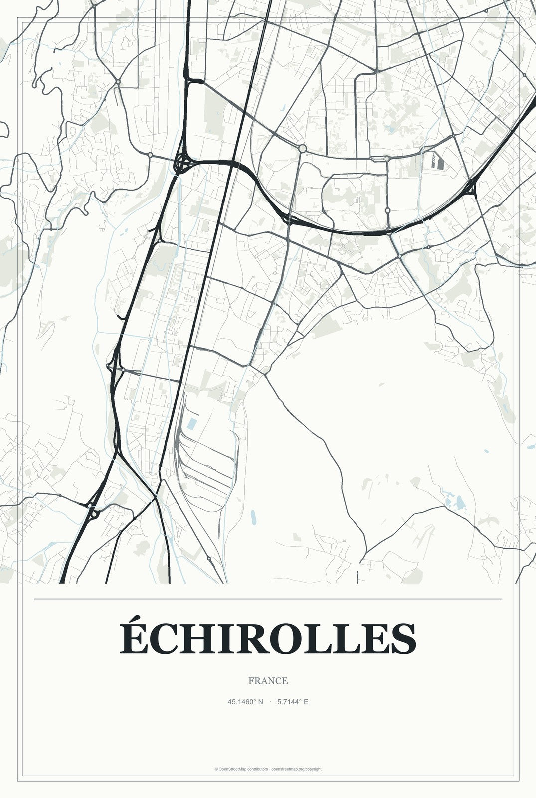 Échirolles, France City Map Aluminum Sign in Gallery Air style