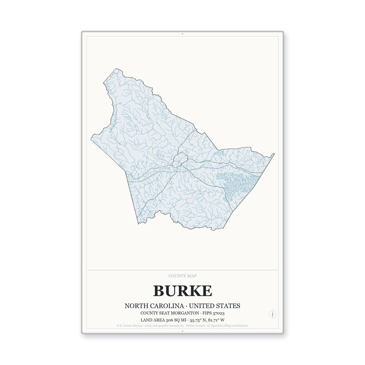 Burke County, North Carolina Map Aluminum Sign in Gallery Air style