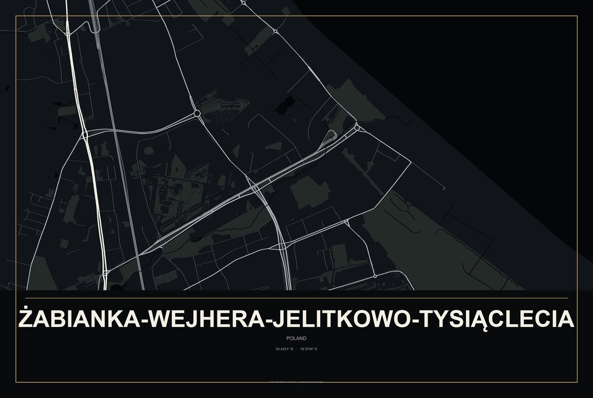Żabianka-Wejhera-Jelitkowo-Tysiąclecia, Poland City Map Aluminum Sign in Metropolitan Noir style