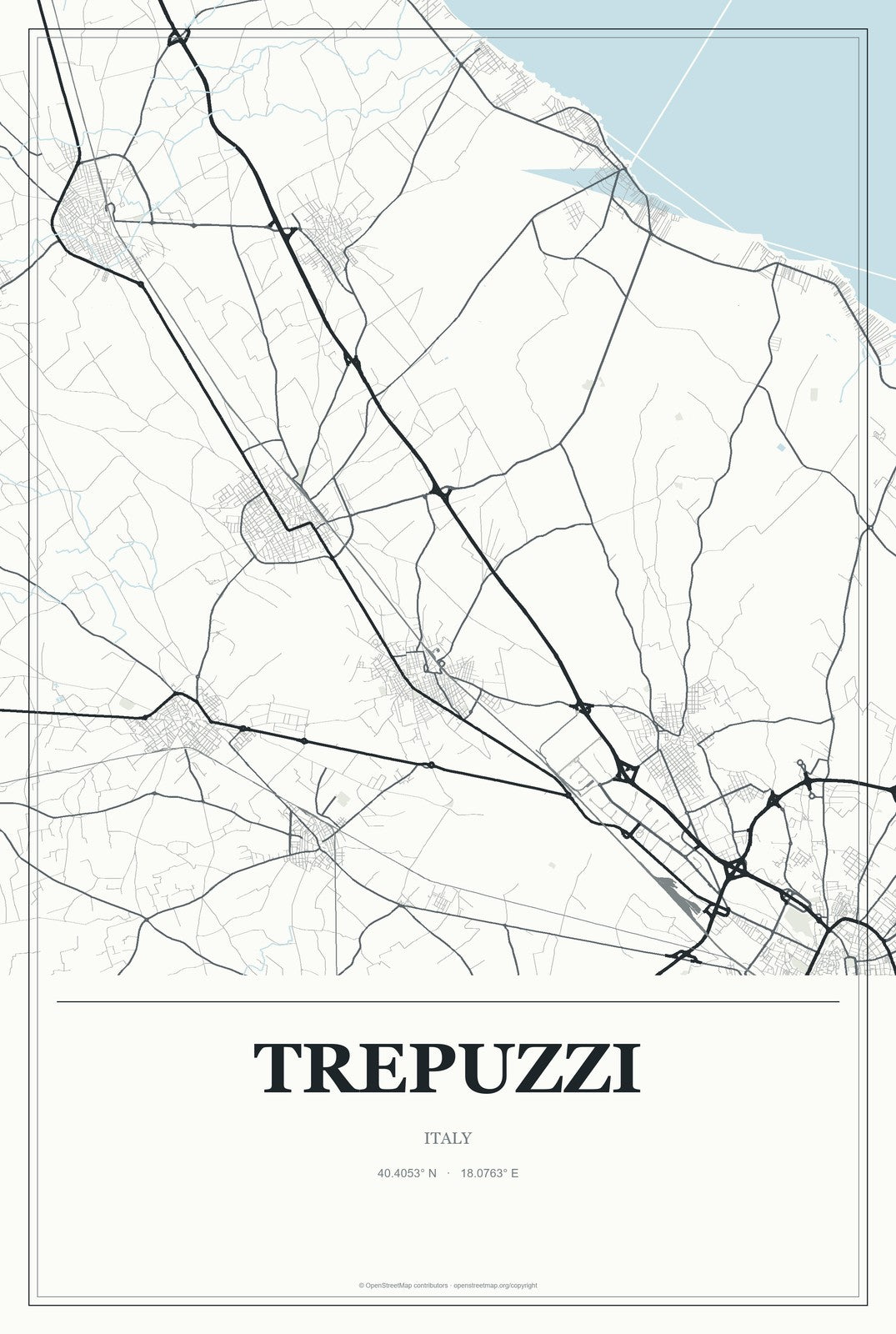 Trepuzzi, Italy City Map Aluminum Sign in Gallery Air style