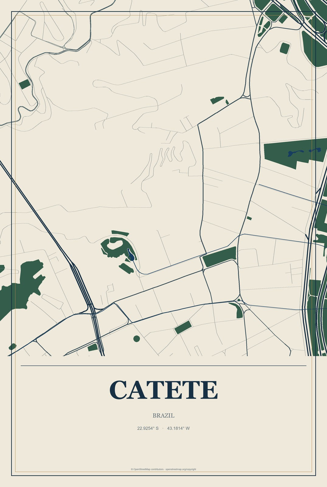 Catete, Brazil City Map Aluminum Sign in Coastal Cutout style
