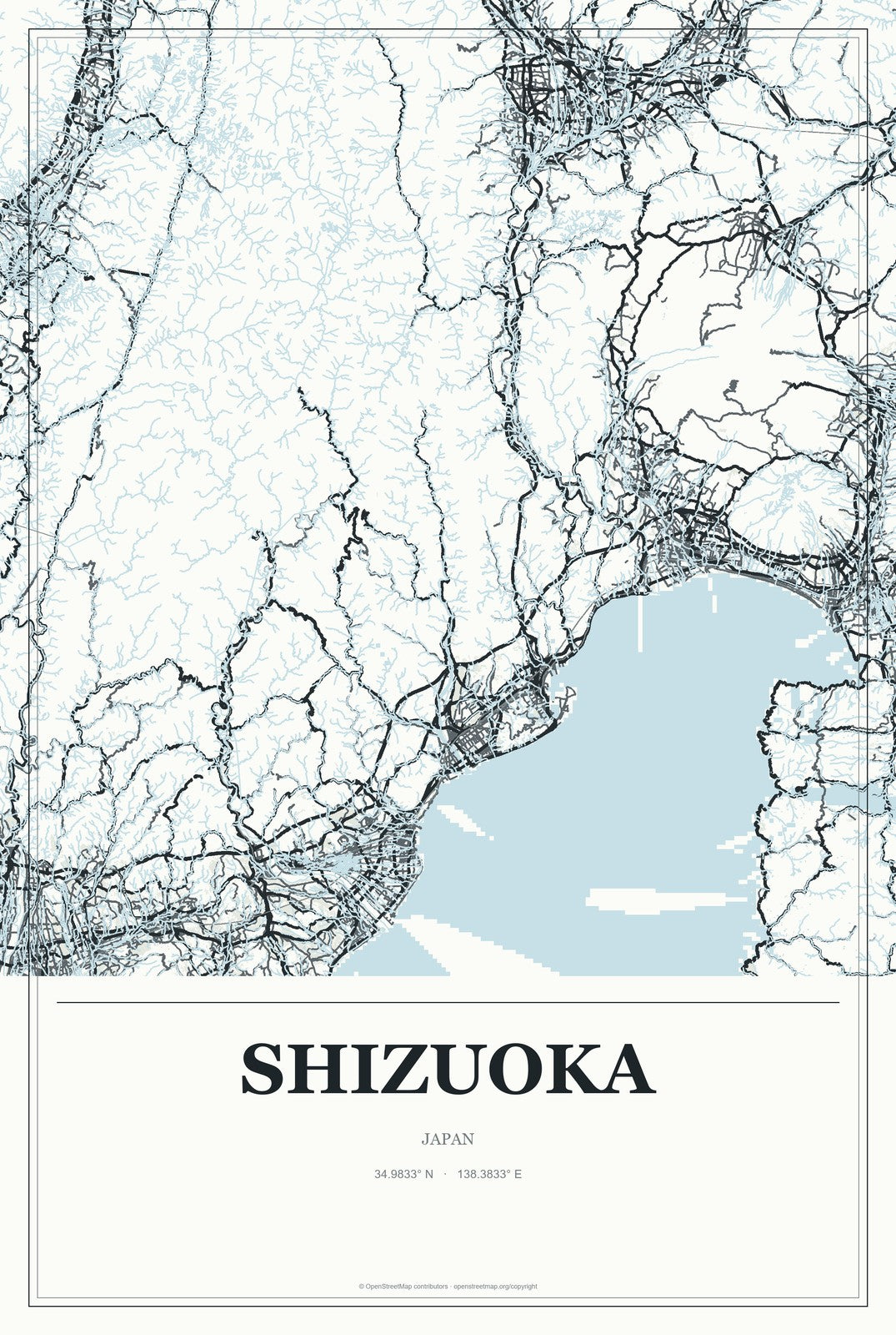 Shizuoka, Japan City Map Aluminum Sign in Gallery Air style