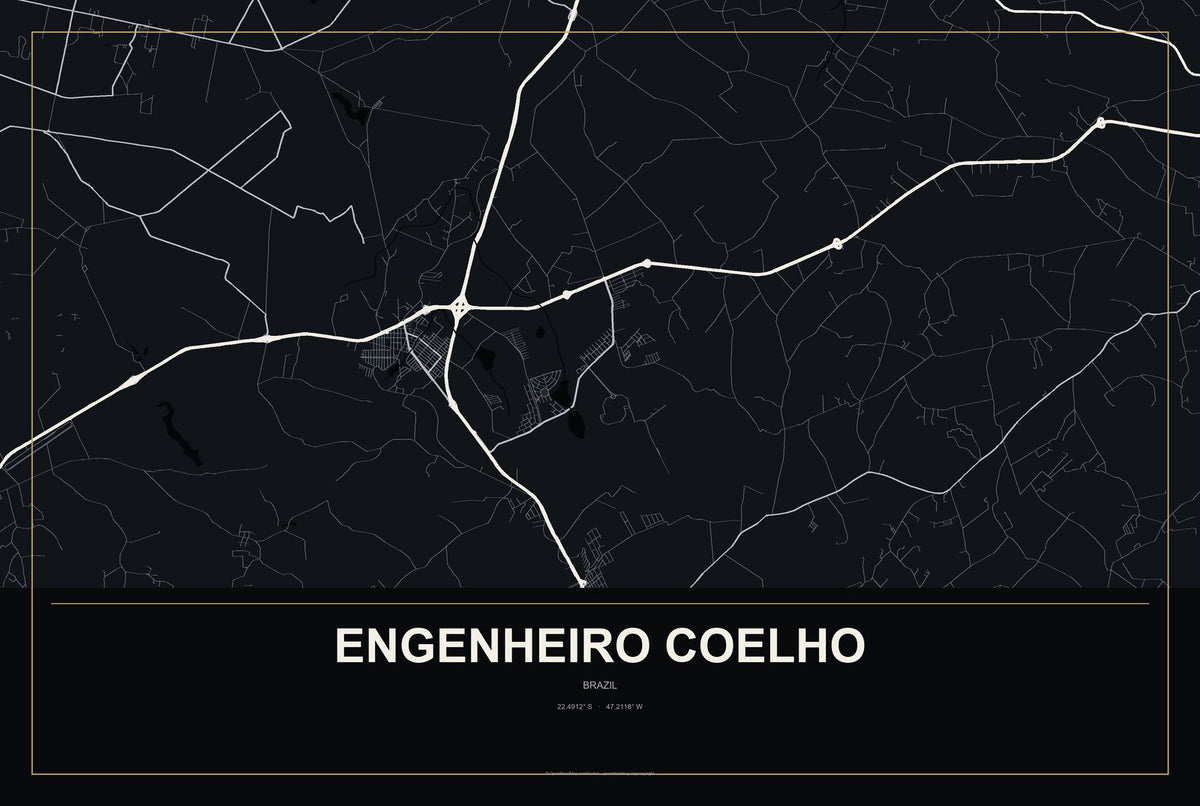 Engenheiro Coelho, Brazil City Map Aluminum Sign in Metropolitan Noir style
