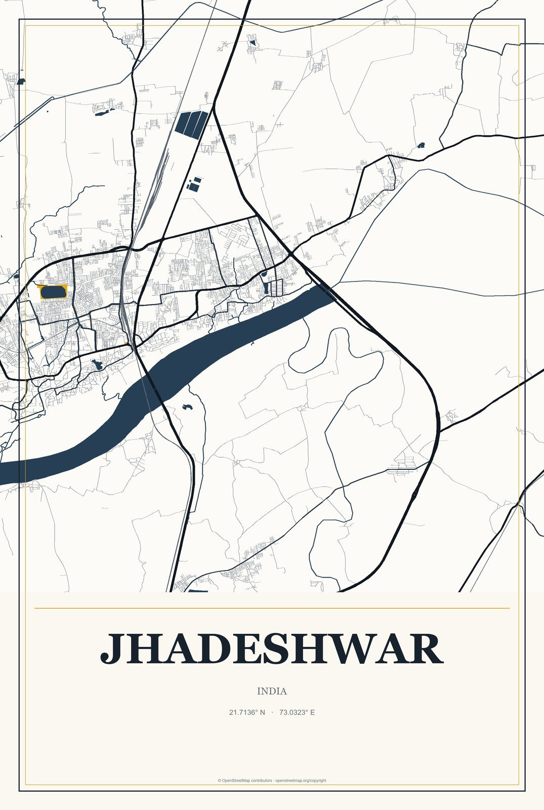Jhadeshwar, India City Map Aluminum Sign in Citrine Modern style