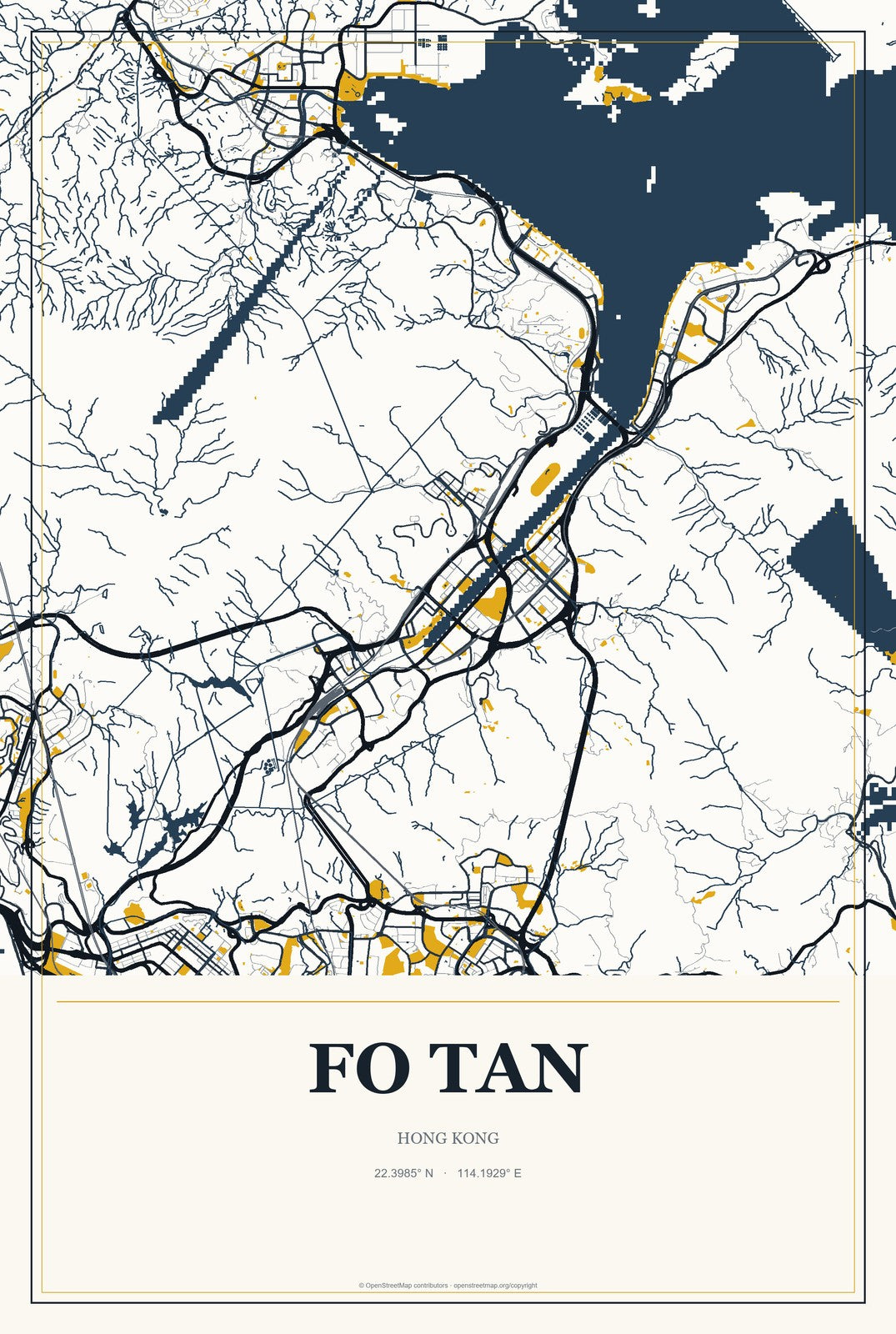 Fo Tan, Hong Kong City Map Aluminum Sign in Citrine Modern style