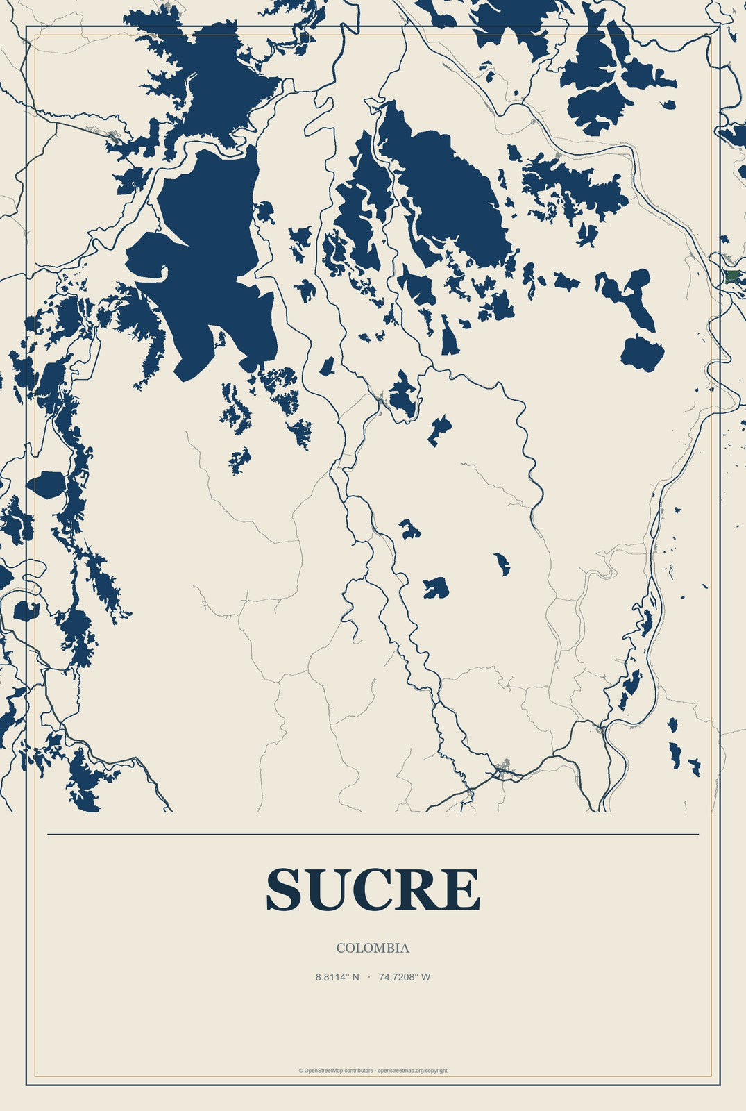 Sucre, Colombia City Map Aluminum Sign in Coastal Cutout style