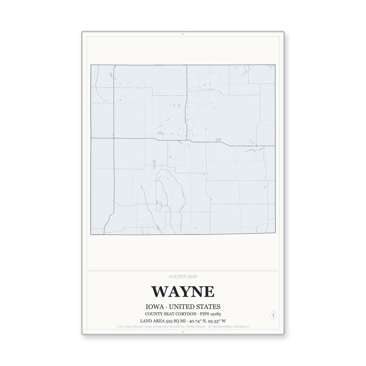 Wayne County, Iowa Map Aluminum Sign in Gallery Air style