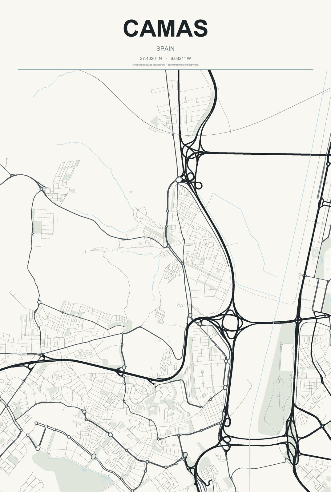 Camas, Spain City Map Aluminum Sign in Headline Atlas style
