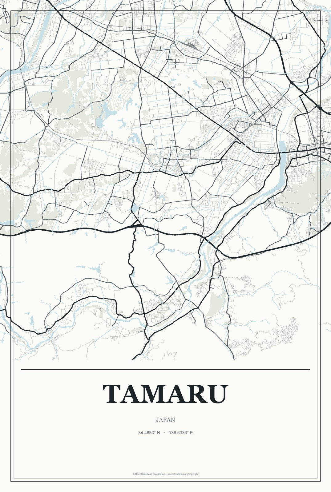 Tamaru, Japan City Map Aluminum Sign in Gallery Air style