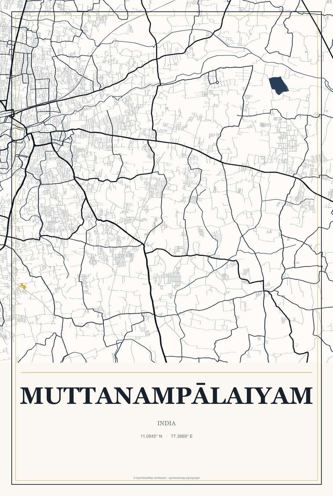 Muttanampālaiyam, India City Map Aluminum Sign in Citrine Modern style