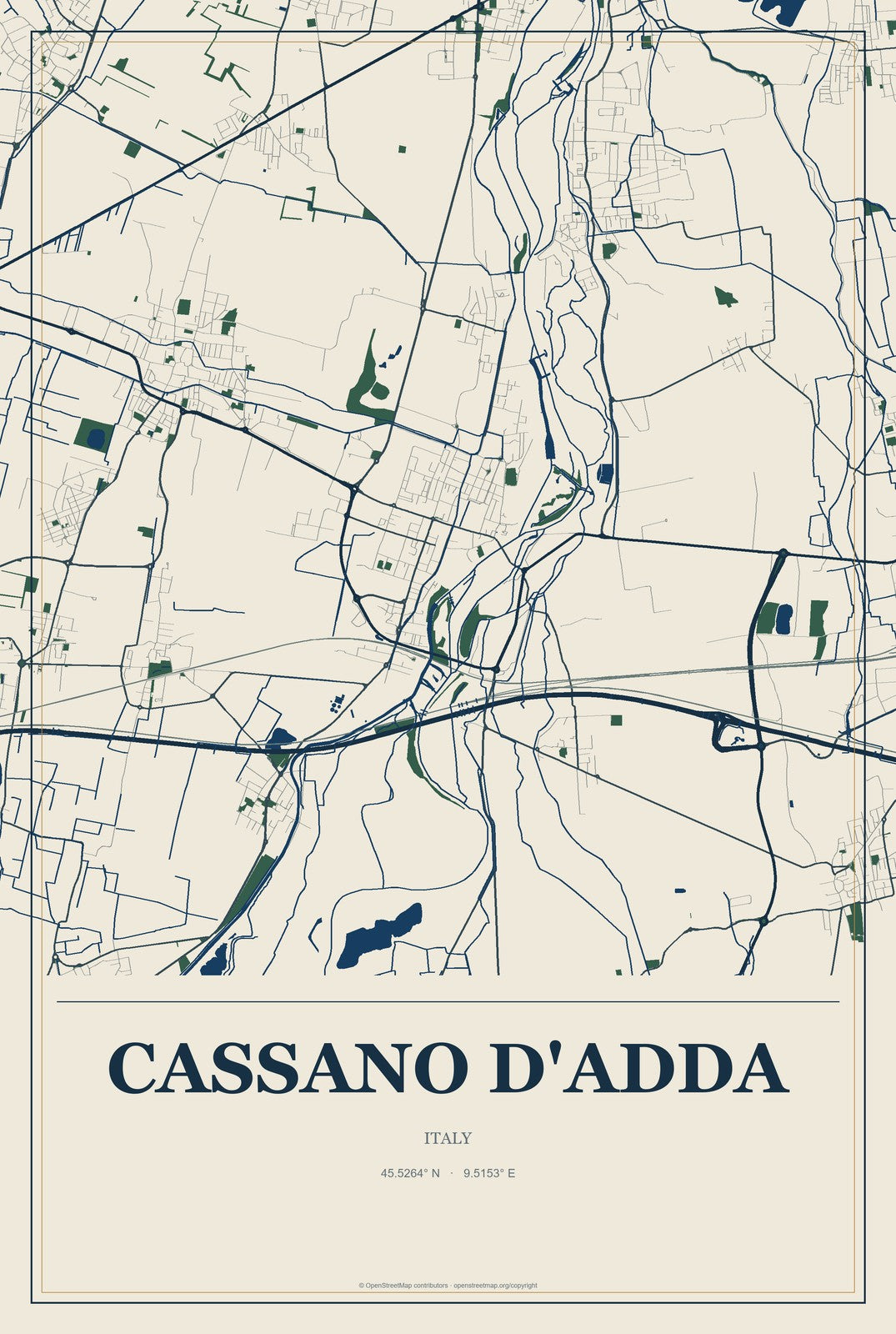 Cassano d'Adda, Italy City Map Aluminum Sign in Coastal Cutout style