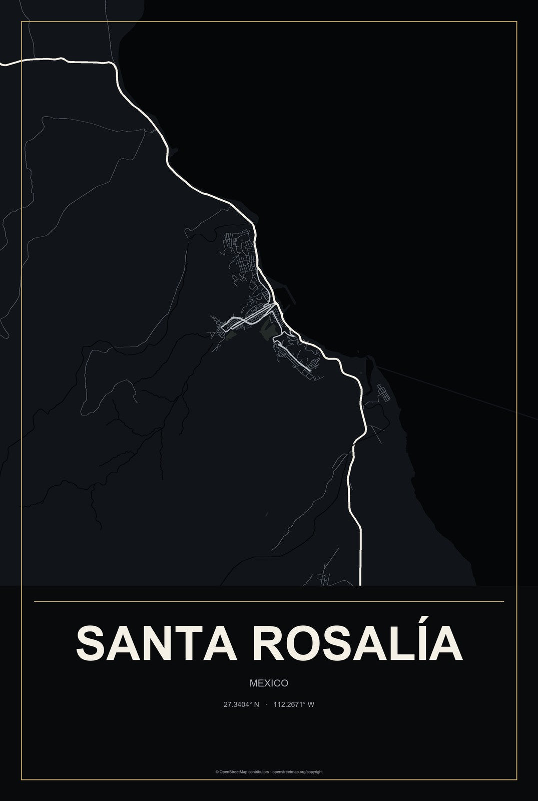Santa Rosalía, Mexico City Map Aluminum Sign in Metropolitan Noir style