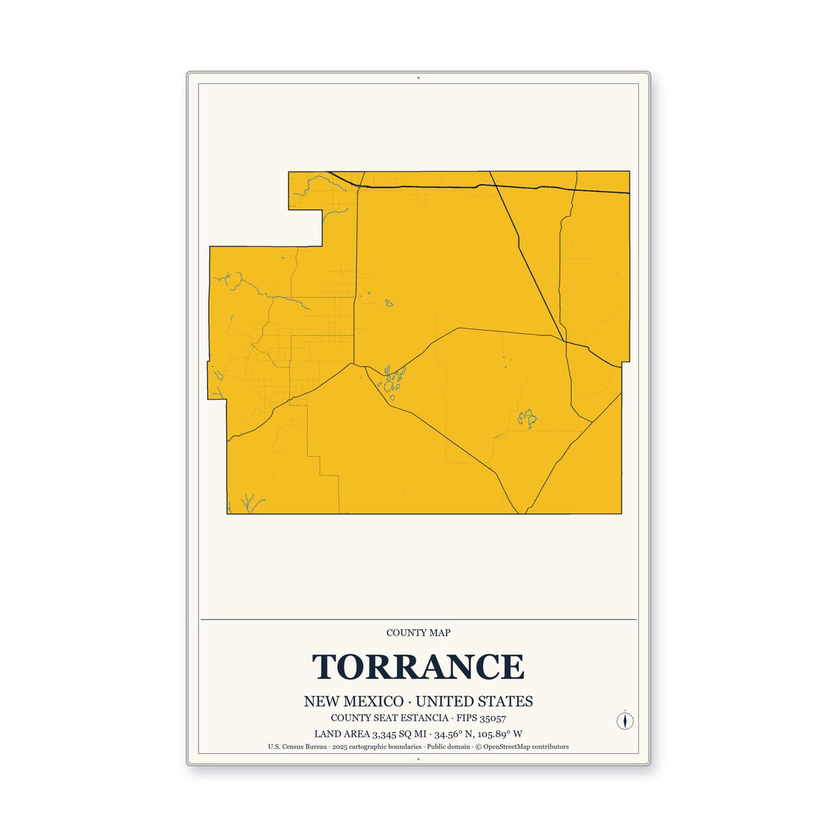 Torrance County, New Mexico Map Aluminum Sign in Citrine Modern style