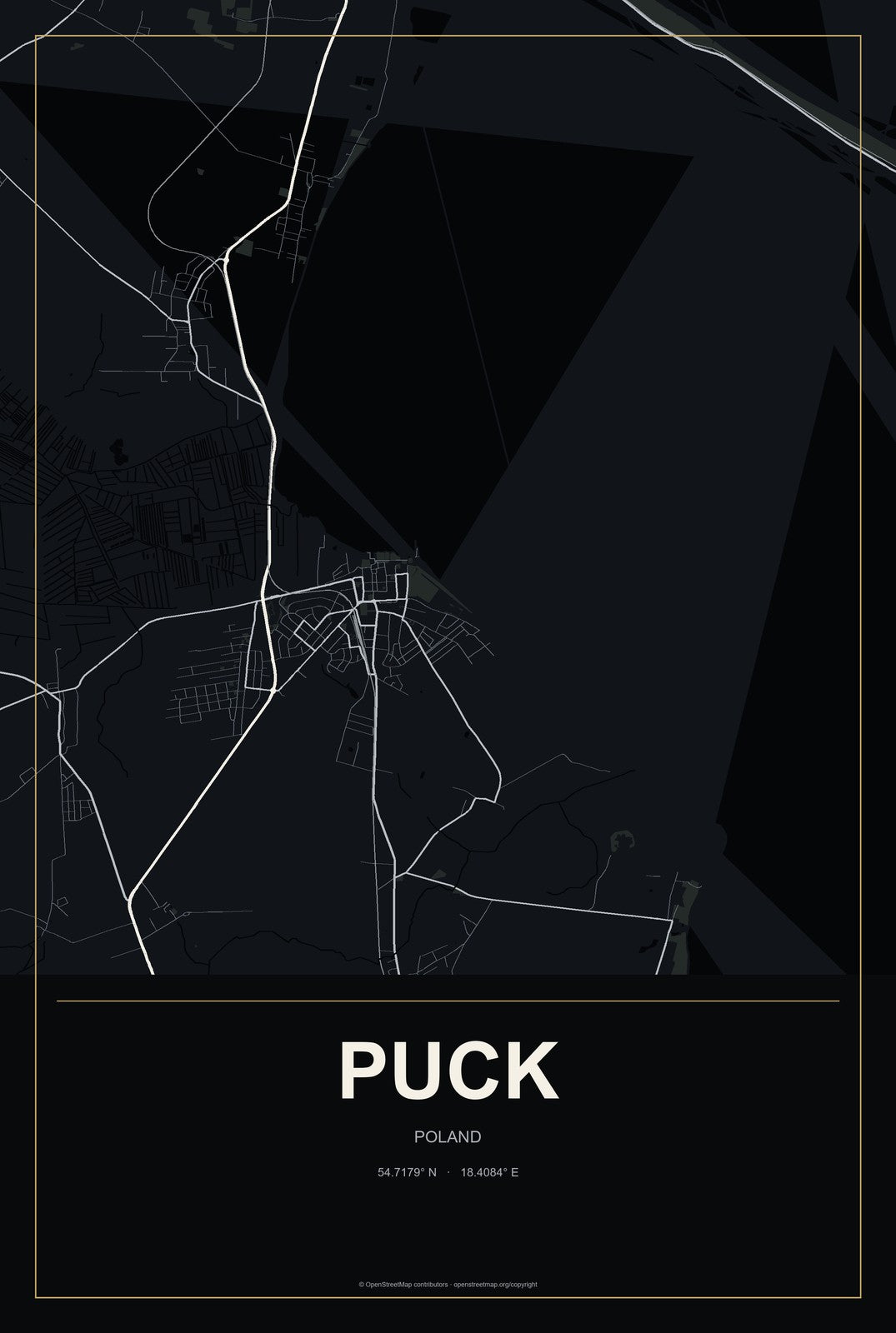 Puck, Poland City Map Aluminum Sign in Metropolitan Noir style
