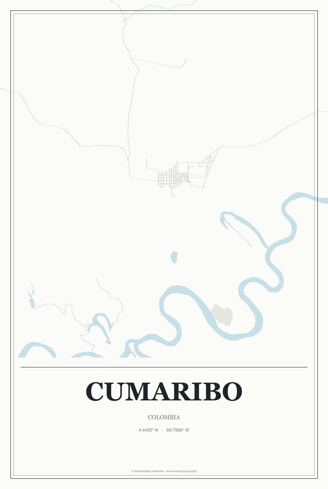 Cumaribo, Colombia City Map Aluminum Sign in Gallery Air style