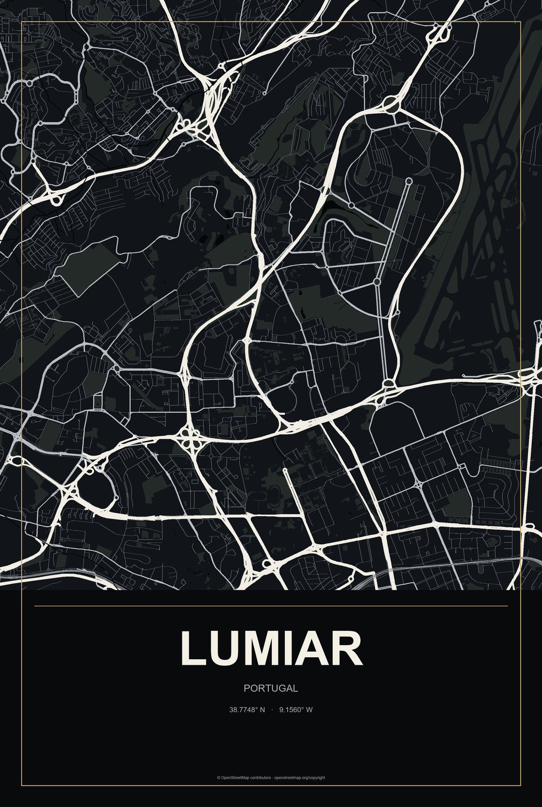 Lumiar, Portugal City Map Aluminum Sign in Metropolitan Noir style