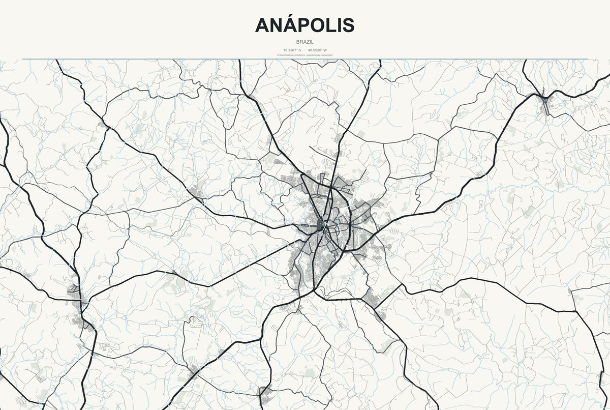 Anápolis, Brazil City Map Aluminum Sign in Headline Atlas style
