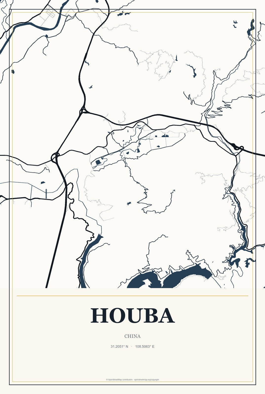 Houba, China City Map Aluminum Sign in Citrine Modern style