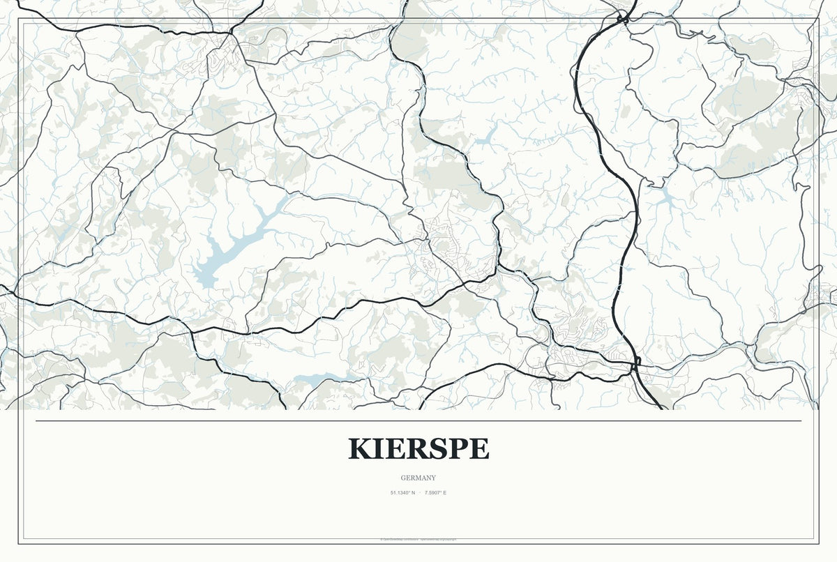 Kierspe, Germany City Map Aluminum Sign in Gallery Air style