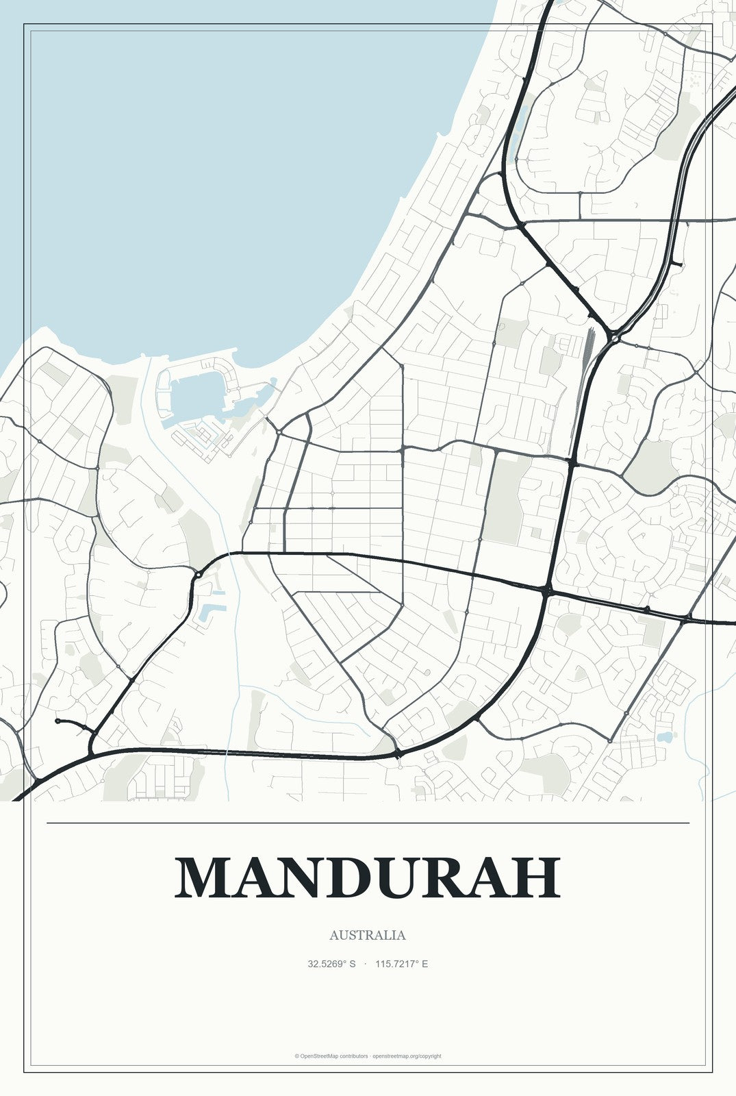 Mandurah, Australia City Map Aluminum Sign in Gallery Air style