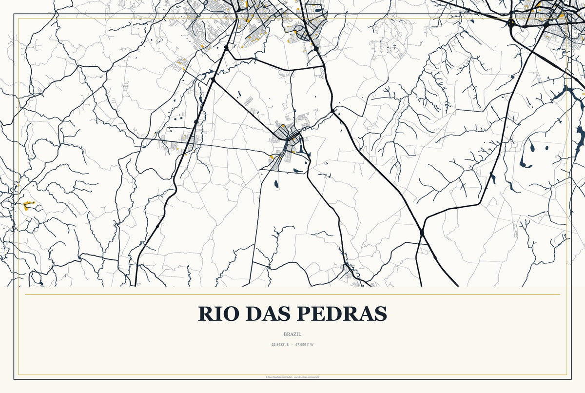 Rio das Pedras, Brazil City Map Aluminum Sign in Citrine Modern style