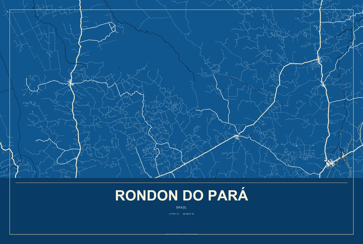 Rondon do Pará, Brazil City Map Aluminum Sign in Harbor Cobalt style