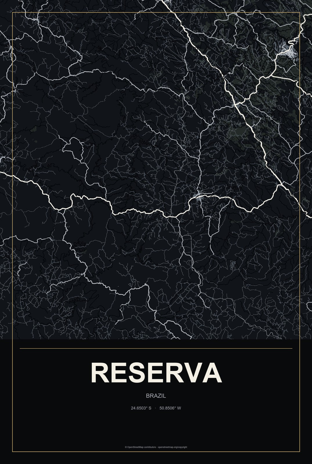Reserva, Brazil City Map Aluminum Sign in Metropolitan Noir style