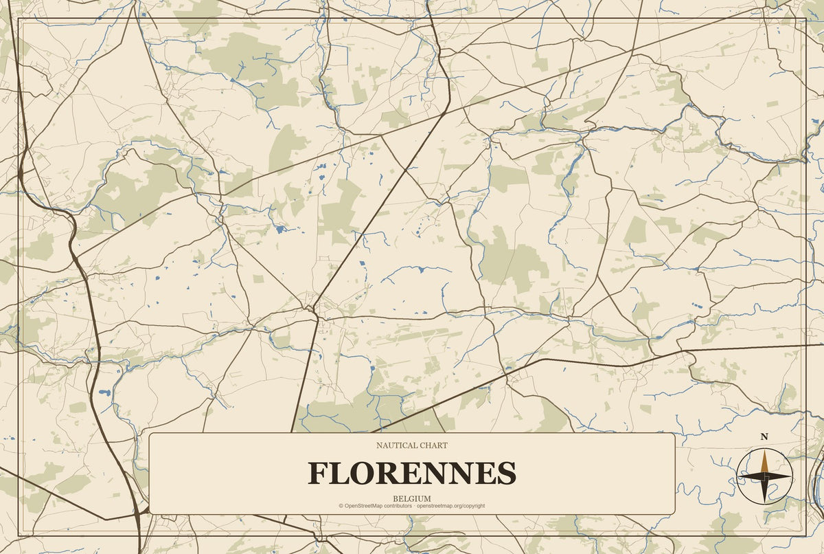Florennes, Belgium City Map Aluminum Sign in Heritage Nautical style