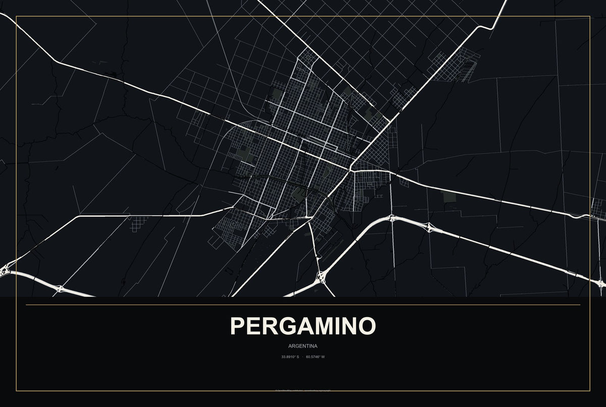 Pergamino, Argentina City Map Aluminum Sign in Metropolitan Noir style
