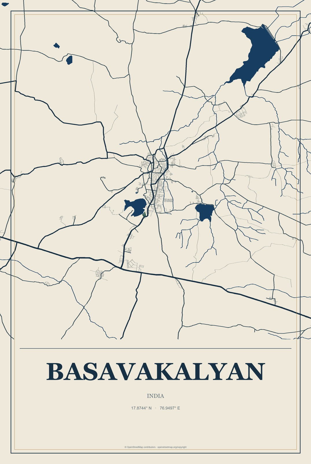 Basavakalyan, India City Map Aluminum Sign in Coastal Cutout style