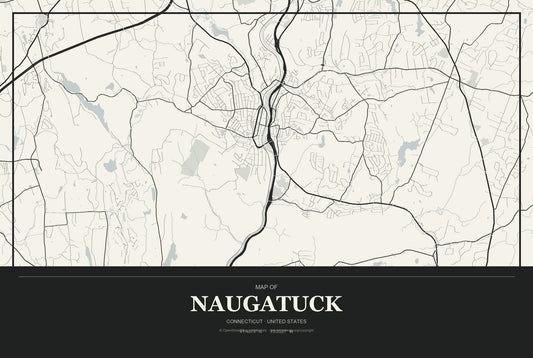 Naugatuck, Connecticut City Map Aluminum Sign in Museum Plaque style