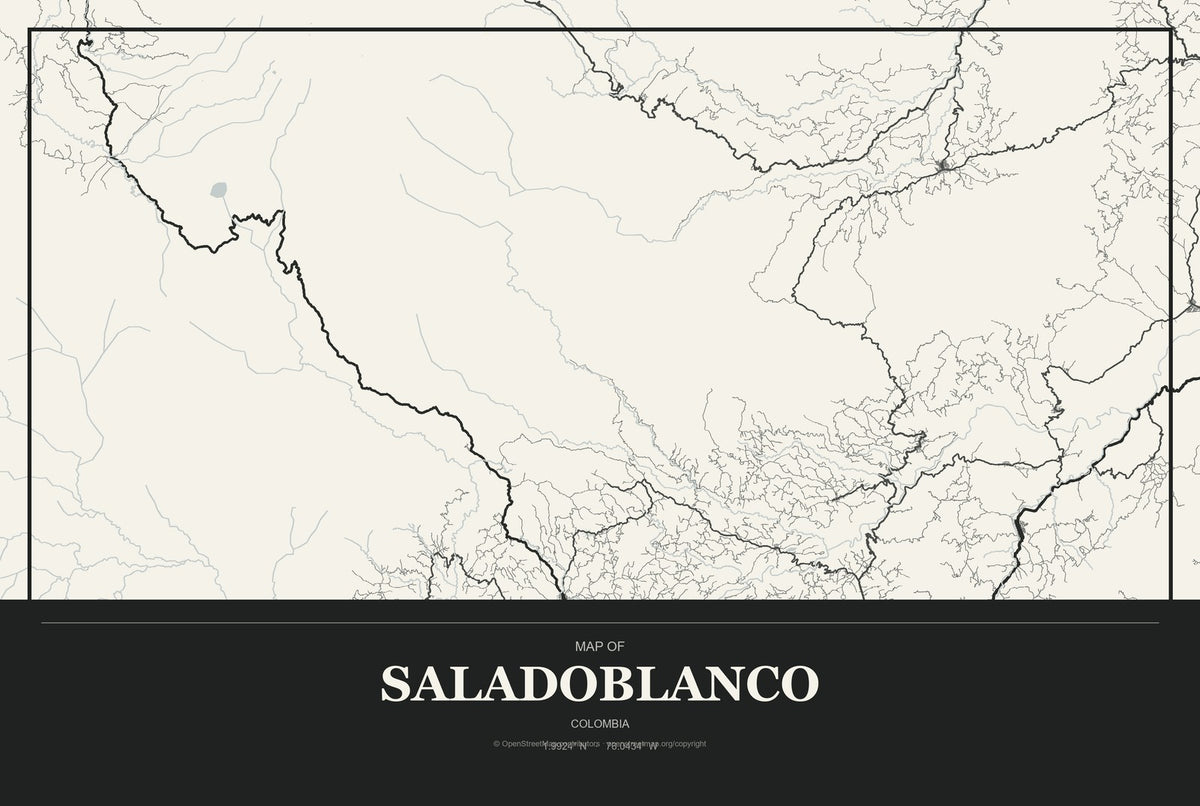 Saladoblanco, Colombia City Map Aluminum Sign in Museum Plaque style