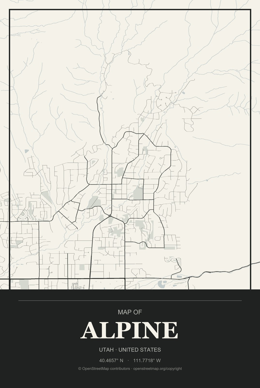 Alpine, Utah City Map Aluminum Sign in Museum Plaque style