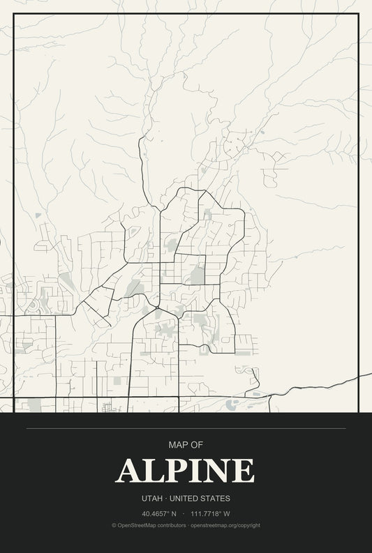 Alpine, Utah City Map Aluminum Sign in Museum Plaque style