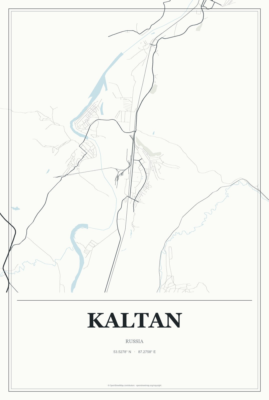 Kaltan, Russia City Map Aluminum Sign in Gallery Air style