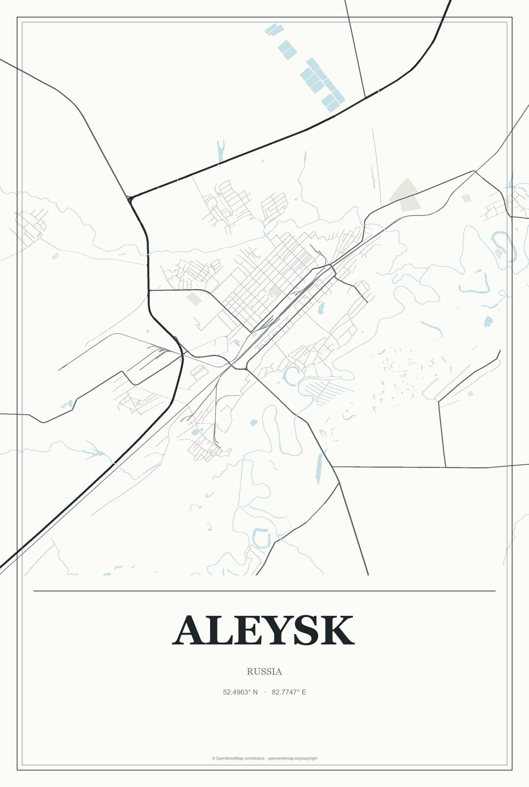 Aleysk, Russia City Map Aluminum Sign in Gallery Air style