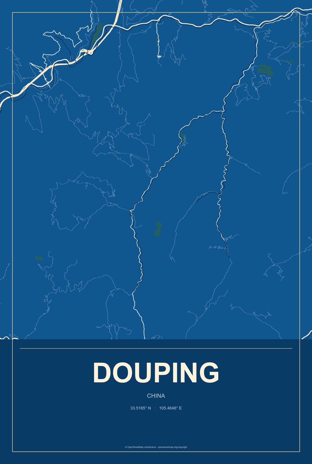 Douping, China City Map Aluminum Sign in Harbor Cobalt style