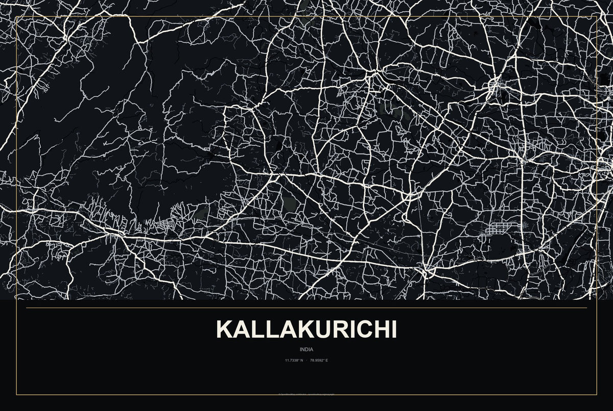 Kallakurichi, India City Map Aluminum Sign in Metropolitan Noir style